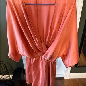 Elegant Coral Wrap Dress